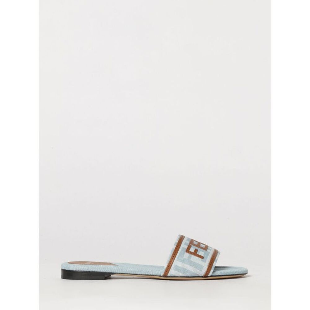 Fendi Women Sunshine Low-Heeled Cotton Denim Mules Fendi With Applied Logo